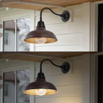 Aurora 12.25" Farmhouse Industrial Indoor/Outdoor Iron LED Gooseneck Arm Outdoor Sconce